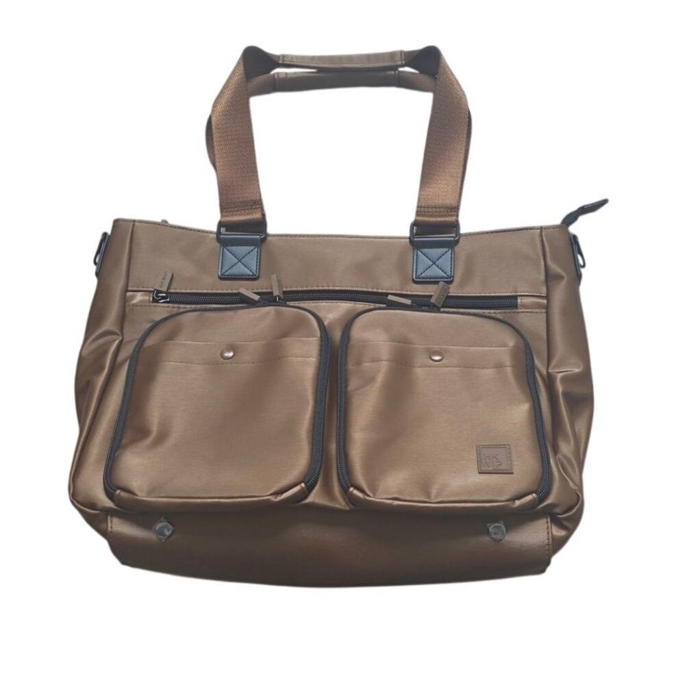 IHKWIP Excelsior Metallic Mocha Cargo Catchall Tote with Crossbody Strap $97